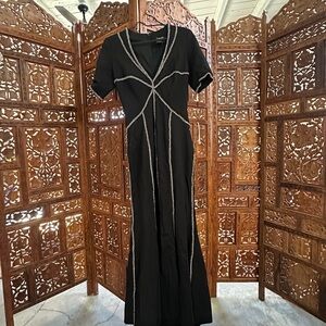 Terani Couture Black Maxi Dress with Silver Accents